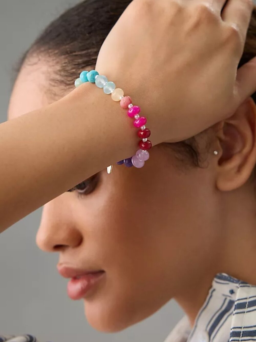 Anthropologie Multi-Color Semi-Precious Beaded Stretch Bracelet NWT